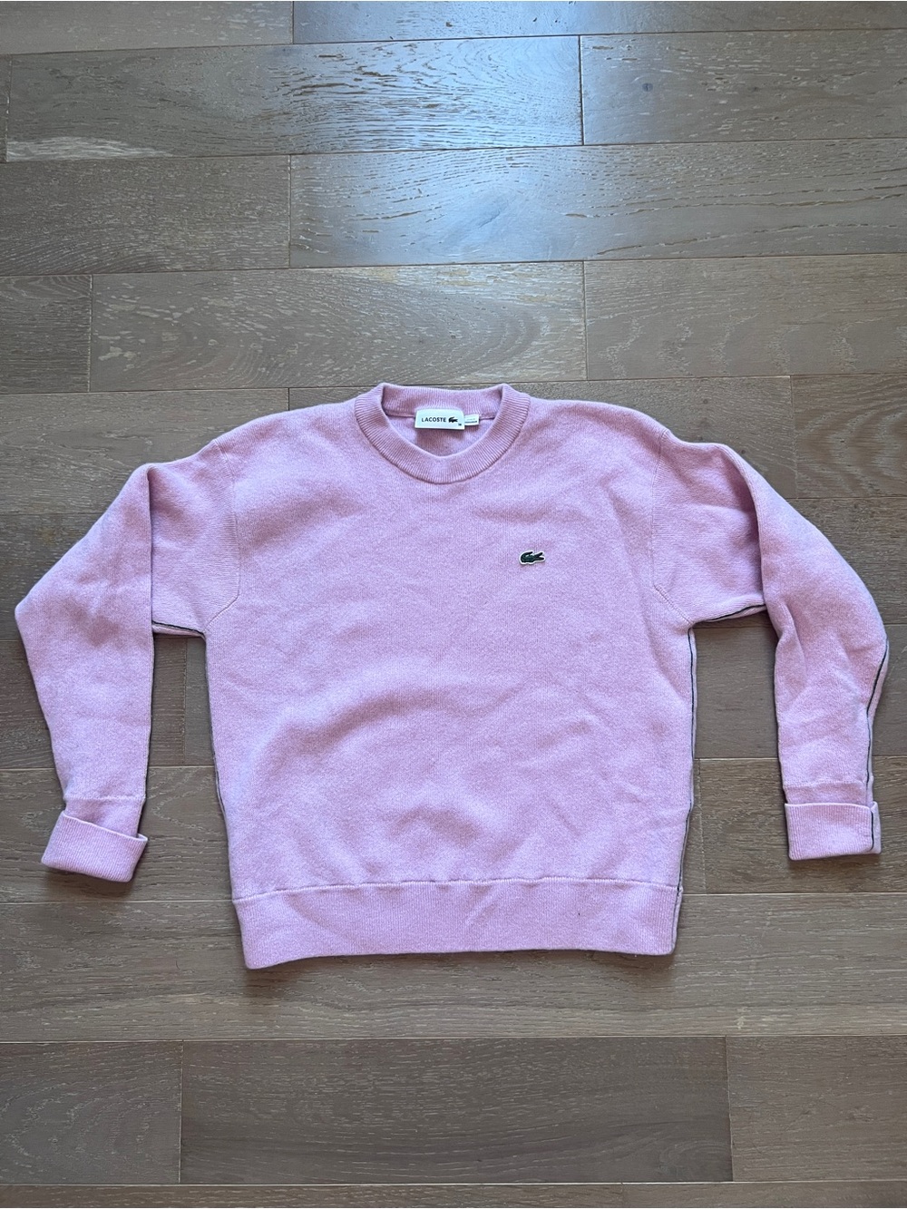 Lacoste Women’s 100% Wool Crewneck Sweater in Light Pink